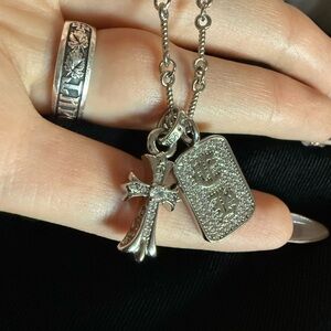 Silver Cross and Tag Pendant Necklace